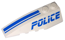 Part 41748pb017 - Wedge 6 x 2 Left with Blue 'POLICE' and Stripes Pattern - De BrickPlaats