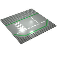 Part 425p01 - Baseplate, Road 32 x 32 3 Lane with Race Track Checkered Pattern - De BrickPlaats