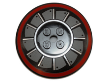 Part 44375bpb04 - Dish 6 x 6 Inverted (Radar) - Solid Studs with Dark Red Circle and Dark Bluish Gray and Metallic Silver Fan Blades Pattern - De BrickPlaats