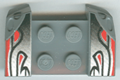 Part 44674pb02 - Vehicle, Mudguard 2 x 4 with Headlights Overhang with Silver/Red/Black Flame Curves Pattern on Both Sides - De BrickPlaats