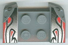 Part 44674pb02 - Vehicle, Mudguard 2 x 4 with Headlights Overhang with Silver/Red/Black Flame Curves Pattern on Both Sides - De BrickPlaats
