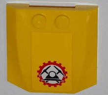 Part 45677pb059 - Wedge 4 x 4 x 2/3 Triple Curved with Miners Logo (Helmet with Crossed Pickaxes in Gear) Pattern (Sticker) - Sets 4200 / 4201 - De BrickPlaats