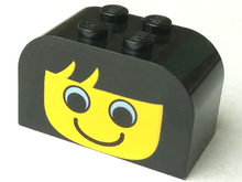 Part 4744px9 - Slope, Curved 4 x 2 x 2 Double with 4 Studs with Yellow Face with Eyes and Smile Pattern - De BrickPlaats