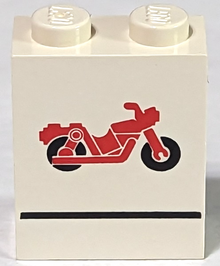 Part 4864apx9 - Panel 1 x 2 x 2 - Solid Studs with Red Motorcycle and Black Line Pattern - De BrickPlaats