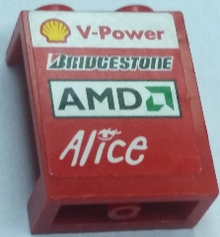 Part 4864bpb038R - Panel 1 x 2 x 2 - Hollow Studs with Shell V-Power, Bridgestone, AMD and Alice Logos Pattern, Model Right (Sticker) - Sets 8168 / 8185 - De BrickPlaats