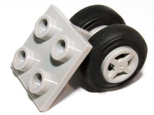 Part 4870c01 - Plate, Modified 2 x 2 Thin with Dual Wheels Holder - Split Pins with Light Gray Wheels and Black Tires (4870 / 4624 / 3139) - De BrickPlaats