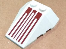Part 48933pb005 - Wedge 4 x 4 Triple with Stud Notches with Six Dark Red Pinstripes Pattern (Sticker) - Set 8085 - De BrickPlaats