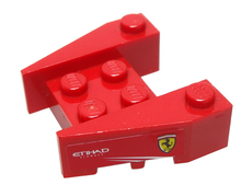 Part 50373pb06 - Wedge 3 1/2 x 4 with Stud Notches with Ferrari Logo and White 'ETIHAD AIRWAYS' on Red Background Pattern on Both Sides (Stickers) - Sets 8168 / 8185 - De BrickPlaats