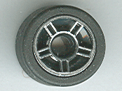 Part 50944pb01c01 - Wheel 11mm D. x 6mm with 5 Spokes with Silver Outline Pattern with Black Tire 14mm D. x 6mm Solid Smooth (50944pb01 / 50945) - De BrickPlaats