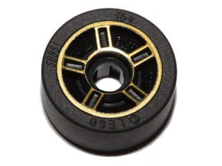 Part 50944pb02c01 - Wheel 11mm D. x 6mm with 5 Spokes with Gold Outline Pattern with Black Tire 14mm D. x 6mm Solid Smooth (50944pb02 / 50945) - De BrickPlaats