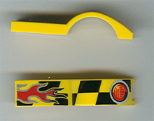 Part 50947pb002 - Vehicle, Mudguard 1 x 4 1/2 with Flame and Red Taillight Pattern - De BrickPlaats