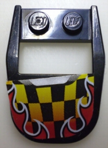 Part 50948pb01 - Wedge 4 x 3 Cut Back with Cutout, 2 Studs with Flames and Checkered Pattern (Sticker) - Set 8648 - De BrickPlaats
