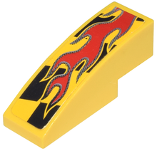 Part 50950pb027L - Slope, Curved 3 x 1 with Red Flames on Black and Yellow Pattern Model Left Side (Sticker) - Set 8644 - De BrickPlaats