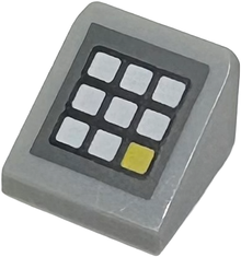Part 54200pb106 - Slope 30 1 x 1 x 2/3 with Keypad with White and Yellow Buttons on Dark Bluish Gray Background Pattern - De BrickPlaats