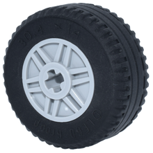 Part 55982c03 - Wheel 18mm D. x 14mm with Axle Hole, Fake Bolts and Shallow Spokes with Black Tire 30.4 x 14 Solid (55982 / 58090) - De BrickPlaats
