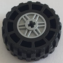 Part 55982c08 - Wheel 18mm D. x 14mm with Axle Hole, Fake Bolts and Shallow Spokes with Black Tire 37 x 14 (55982 / 35578) - De BrickPlaats