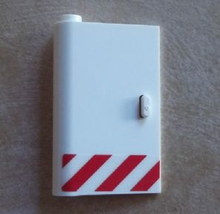 Part 58381pb09 - Door 1 x 3 x 4 Left - Open Between Top and Bottom Hinge with Red Danger Stripes Pattern (Sticker) - Set 60023 - De BrickPlaats