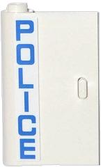 Part 58381pb12 - Door 1 x 3 x 4 Left - Open Between Top and Bottom Hinge with Blue 'POLICE' Vertical Pattern (Sticker) - Set 60044 - De BrickPlaats