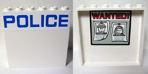 Part 59349pb096 - Panel 1 x 6 x 5 with Blue 'POLICE' on White Background on Outside and 'WANTED!' Posters on Inside Pattern (Stickers) - Set 60044 - De BrickPlaats