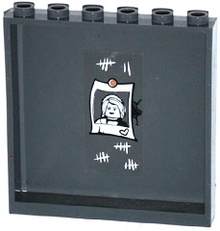 Part 59349pb105 - Panel 1 x 6 x 5 with Tally Marks, Crack, and Pinned Female Minifigure Photo with Heart Pattern on Inside (Sticker) - Set 60130 - De BrickPlaats