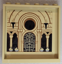 Part 59349pb262 - Panel 1 x 6 x 5 with Torches, Bricks, Arches, Doorway and Fires Pattern on Inside (Sticker) - Set 71043 - De BrickPlaats