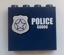 Part 60581pb018L - Panel 1 x 4 x 3 with Side Supports - Hollow Studs with Silver Star Badge and White 'POLICE 60008' Pattern Model Left Side (Sticker) - Set 60008 - De BrickPlaats