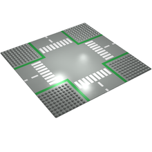 Part 607p01 - Baseplate, Road 32 x 32 9-Stud Crossroads with Road Pattern - De BrickPlaats
