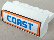 Part 6081pb010 - Slope, Curved 2 x 4 x 1 1/3 with 4 Recessed Studs with 'COAST' Pattern (Sticker) - Set 7738 - De BrickPlaats