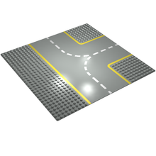 Part 608p03 - Baseplate, Road 32 x 32 9-Stud T Intersection with Yellow Lines Pattern - De BrickPlaats