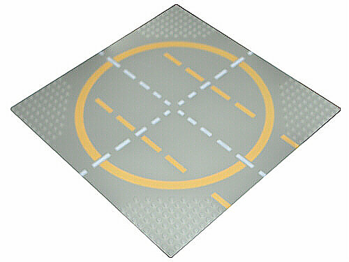 Part 6099pb01 - Baseplate, Road 32 x 32 9-Stud Landing Pad with Yellow Circle, 1-way Lines, Yellow Lines Not Touching Circle Pattern - De BrickPlaats