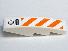 Part 61678pb015 - Slope, Curved 4 x 1 with Orange and White Diagonal Stripes Pattern (Sticker) - Set 7738 - De BrickPlaats