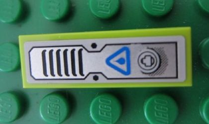 Part 63864pb005 - Tile 1 x 3 with Blue Triangle and Vent Pattern (Sticker) - Set 8189 - De BrickPlaats