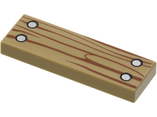 Part 63864pb049 - Tile 1 x 3 with Wood Grain and 4 Silver Nails Pattern - De BrickPlaats