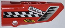 Part 64391pb005 - Technic, Panel Fairing # 4 Small Smooth Long, Side B with Air Intake, Checkered Stripe and Sponsor Logos Pattern (Sticker) - Set 42011 - De BrickPlaats