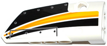Part 64391pb027 - Technic, Panel Fairing # 4 Small Smooth Long, Side B with Yellow, Orange and White Stripes on Black Background Pattern (Sticker) - Set 42044 - De BrickPlaats