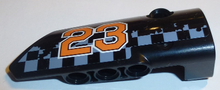 Part 64391pb032 - Technic, Panel Fairing # 4 Small Smooth Long, Side B with Orange '23' on Gray Checkered Background Pattern (Sticker) - Set 42002 - De BrickPlaats
