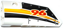 Part 64683pb027 - Technic, Panel Fairing # 3 Small Smooth Long, Side A with Red '96' and Yellow, Orange and White Stripes Pattern (Sticker) - Set 42044 - De BrickPlaats