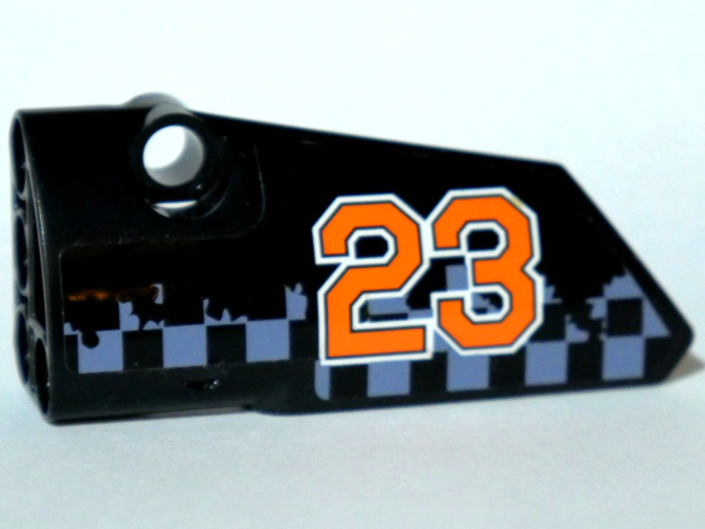 Part 64683pb032 - Technic, Panel Fairing # 3 Small Smooth Long, Side A with Orange '23' on Gray Checkered Background Pattern (Sticker) - Set 42002 - De BrickPlaats