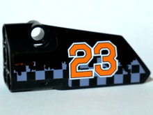 Part 64683pb032 - Technic, Panel Fairing # 3 Small Smooth Long, Side A with Orange '23' on Gray Checkered Background Pattern (Sticker) - Set 42002 - De BrickPlaats