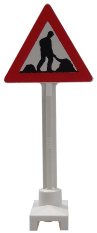 Part 649pb10a - Road Sign Triangle with Thick Worker and 2 Piles Pattern - De BrickPlaats