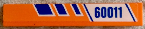 Part 6636pb080L - Tile 1 x 6 with Blue Stripes and '60011' on White and Orange Background Pattern Model Left Side (Sticker) - Set 60011 - De BrickPlaats