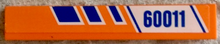Part 6636pb080L - Tile 1 x 6 with Blue Stripes and '60011' on White and Orange Background Pattern Model Left Side (Sticker) - Set 60011 - De BrickPlaats