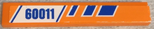 Part 6636pb080R - Tile 1 x 6 with Blue Stripes and '60011' on White and Orange Background Pattern Model Right Side (Sticker) - Set 60011 - De BrickPlaats