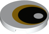 Part 67095pb018 - Tile, Round 3 x 3 with Bright Light Orange and Black Eye Pattern - De BrickPlaats