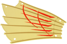 Part 68806 - Cloth Sail 27 x 20 with Dark Tan Ribs and Stitching, Red Stripes, LEGO Copyright on Left Pattern - De BrickPlaats