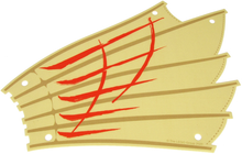 Part 68862 - Cloth Sail 27 x 20 with Dark Tan Ribs and Stitching, Red Stripes, LEGO Copyright on Right Pattern - De BrickPlaats