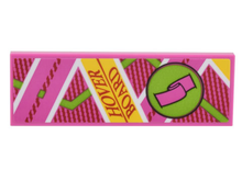 Part 69729pb036 - Tile 2 x 6 with Dark Pink, Yellow, Lime and White Diagonal Lines, Foot Strap, and 'HOVER BOARD' Pattern (Sticker) - Set 10300 - De BrickPlaats