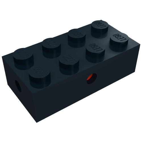 Part 7049b - Brick, Modified 2 x 4 with Wheels Holder, Trans-Clear Bottom - De BrickPlaats