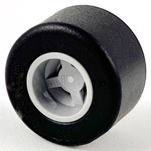 Part 74967c01 - Wheel 8mm D. x 9mm, Hole Notched for Wheels Holder Pin, Reinforced Back with Black Tire 14mm D. x 9mm Smooth Small Wide Slick (74967 / 30028) - De BrickPlaats