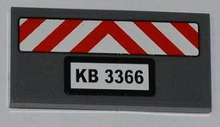 Part 87079pb0061 - Tile 2 x 4 with Red and White Danger Stripes and 'KB 3366' Pattern (Sticker) - Set 3366 - De BrickPlaats